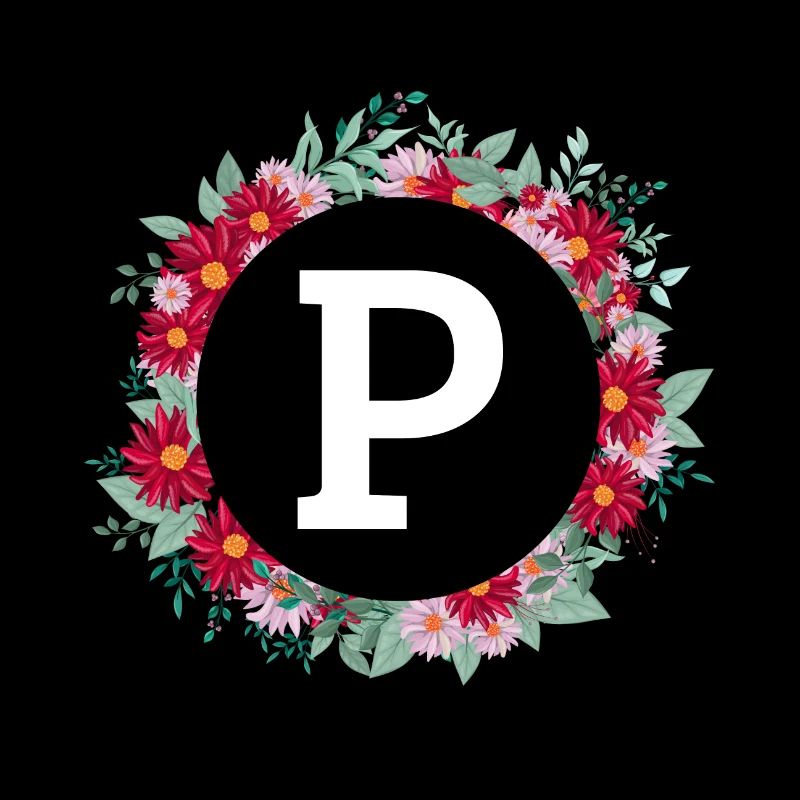 Lettre p couronne florale