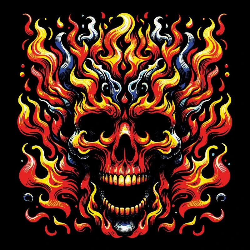 Skull with Flames Burning Skull