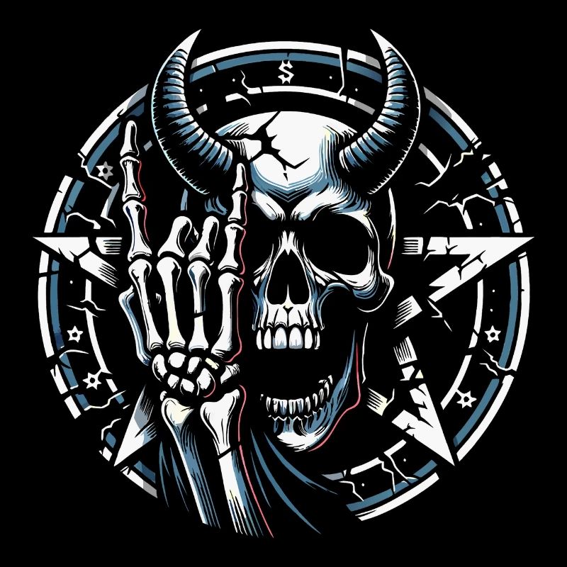 Skull with horns pentagram makes devil horns