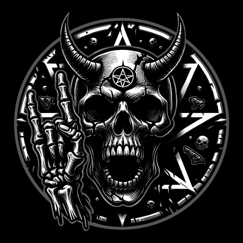 Skull with horns pentagram makes devil horns