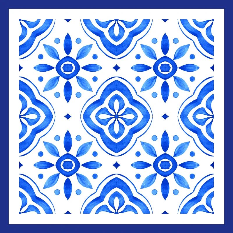 Blue Mediterranean Tile Watercolour Pattern