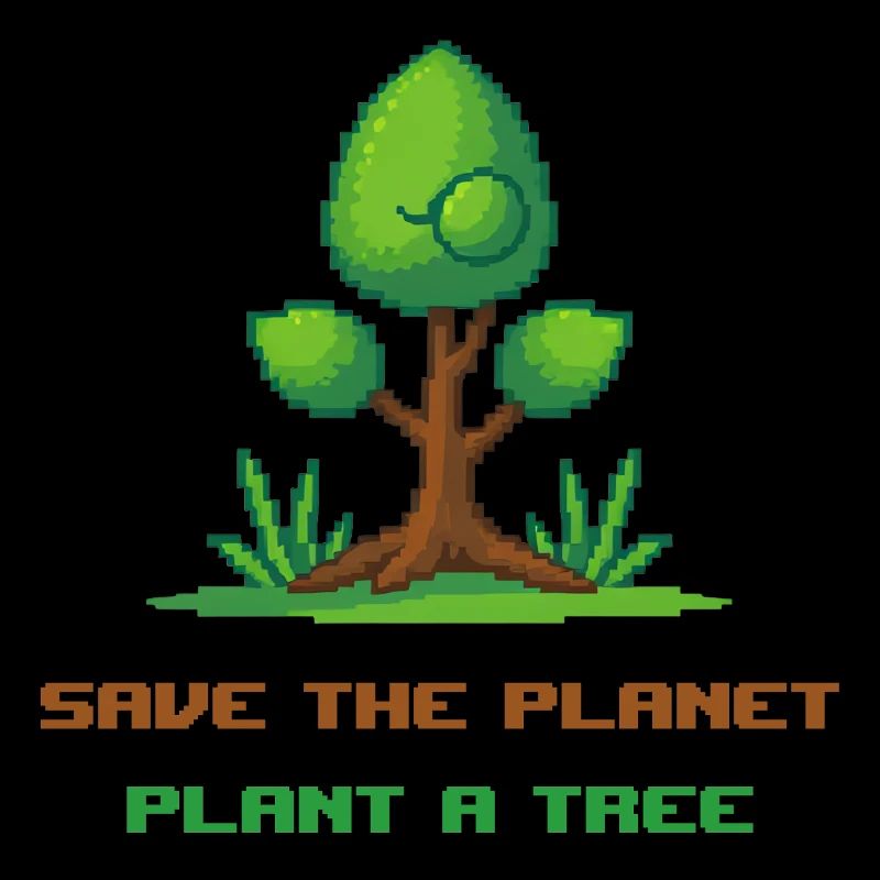 Pixel art tree "save the planet, plant a tree"