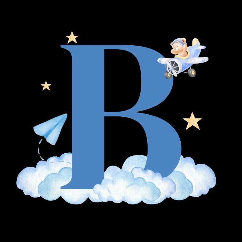 Lettre b bleu nuages avion enfant