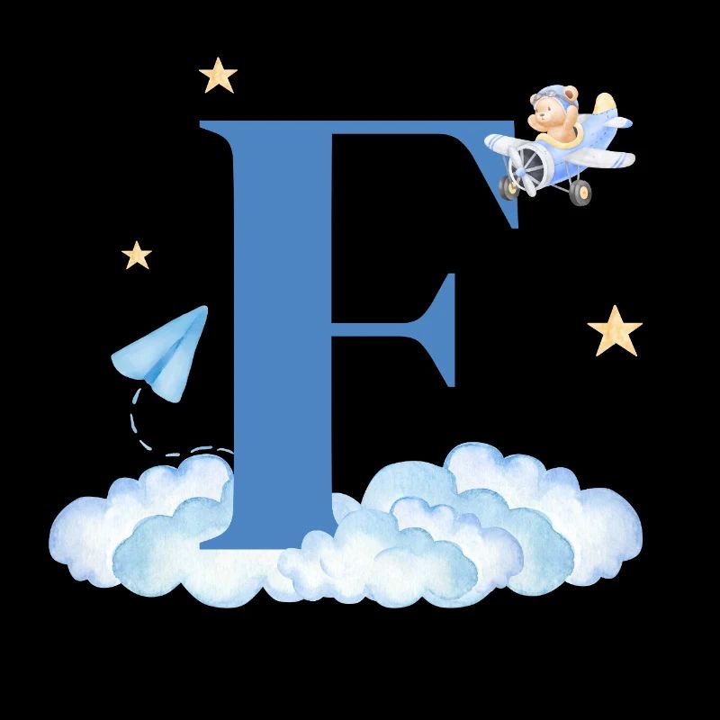 Buchstabe f blaue Wolken Flugzeug Kind