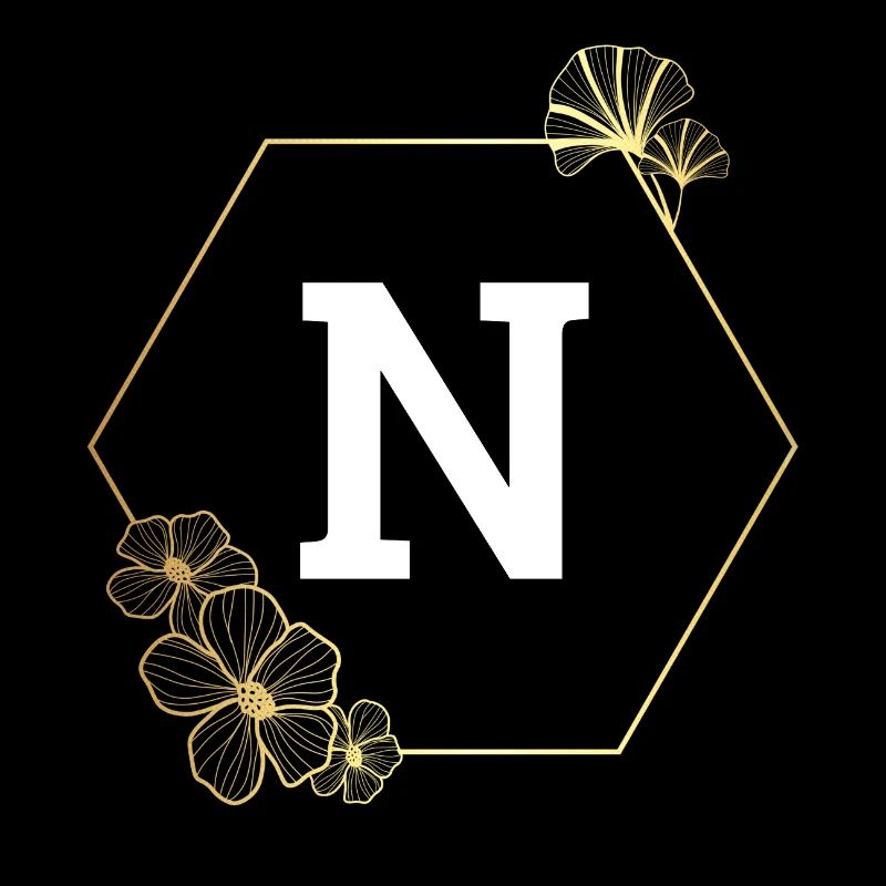 Buchstabe n Goldener Blumenrahmen