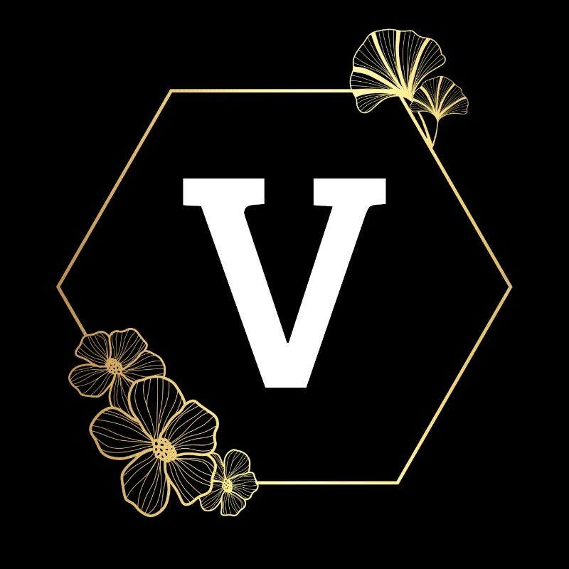 Letter V Gold Floral Frame