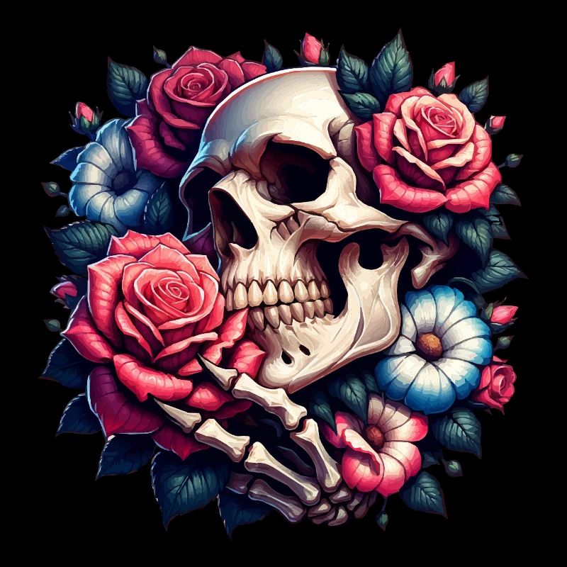 Lächelnder Schädel mit bunten Blumen