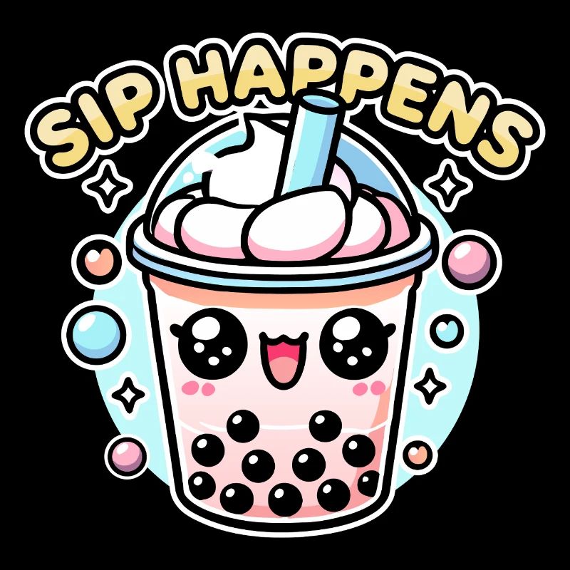 Kawaii Chibi Bubble Tea – Sip Happens Fun Food Pun