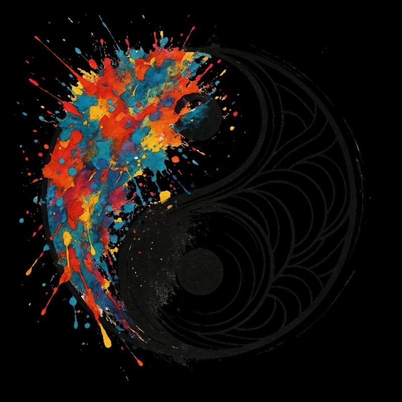 Yin-Yang Splash mit schwarzem Hintergrund