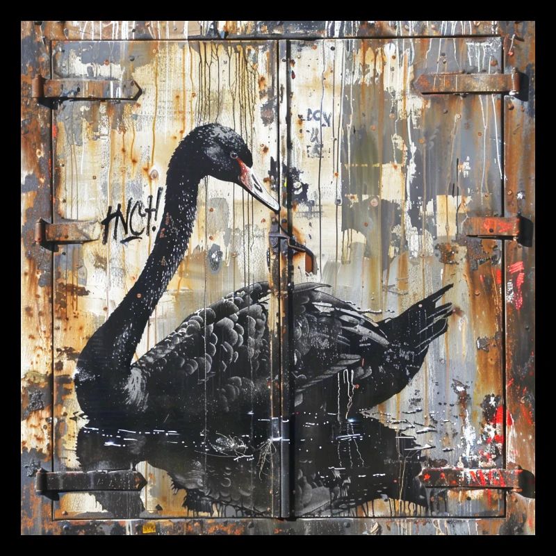 Graffiti Black Swan Rust Metal Container Door