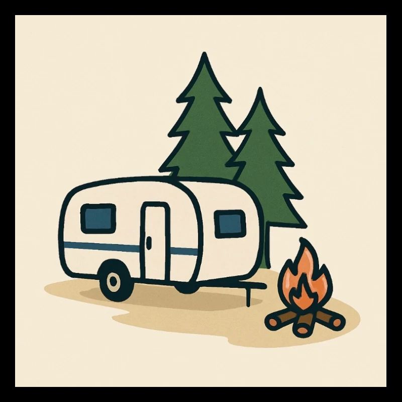 Caravane de camping sapins