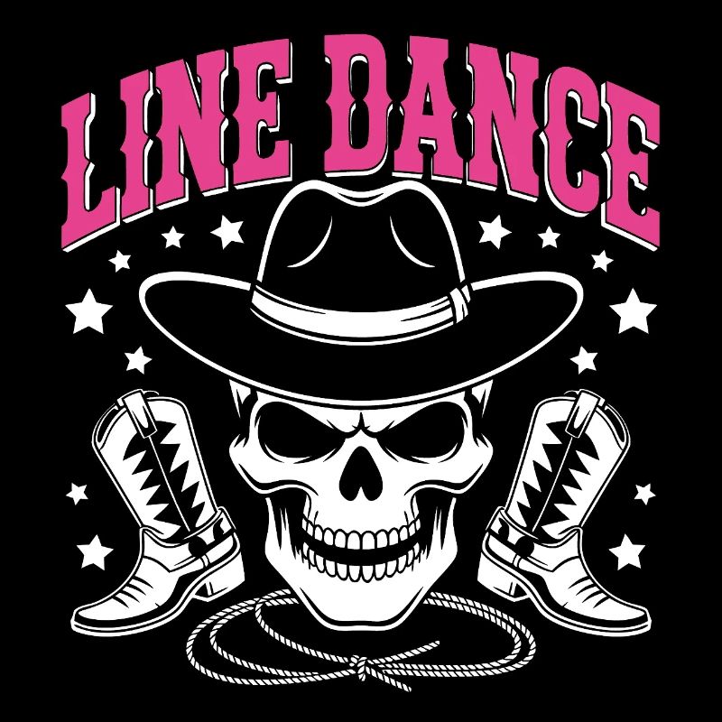 Line Dance Skull with Stetson and Boots and Lasso