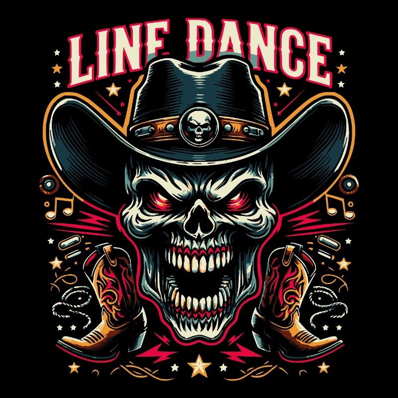 Line Dance Skull with Stetson and Boots and Lasso