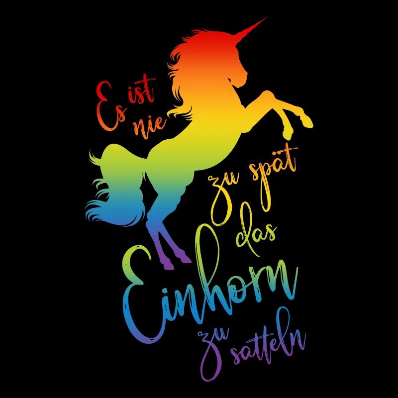Einhorn satteln Spruch Regenbogen Silhouette bunt