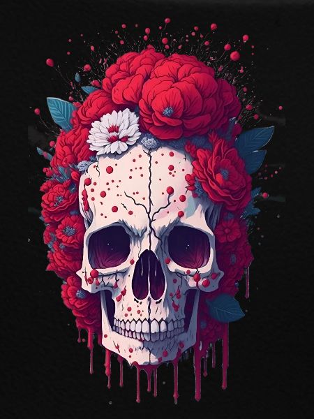 Skull with red flowers