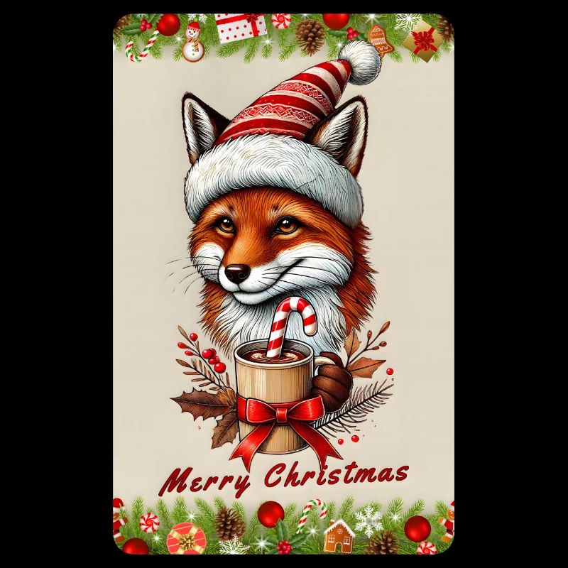 Festlicher Weihnachtsfuchs mit heißer Schokolade