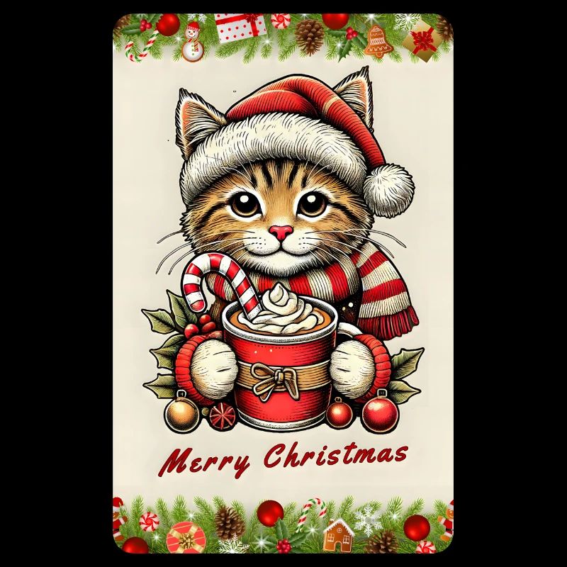 Christmas cat with hot chocolate