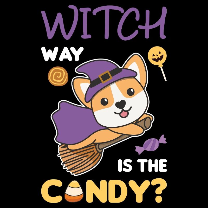 Corgi Hexen Witch way is the candy Happy Halloween