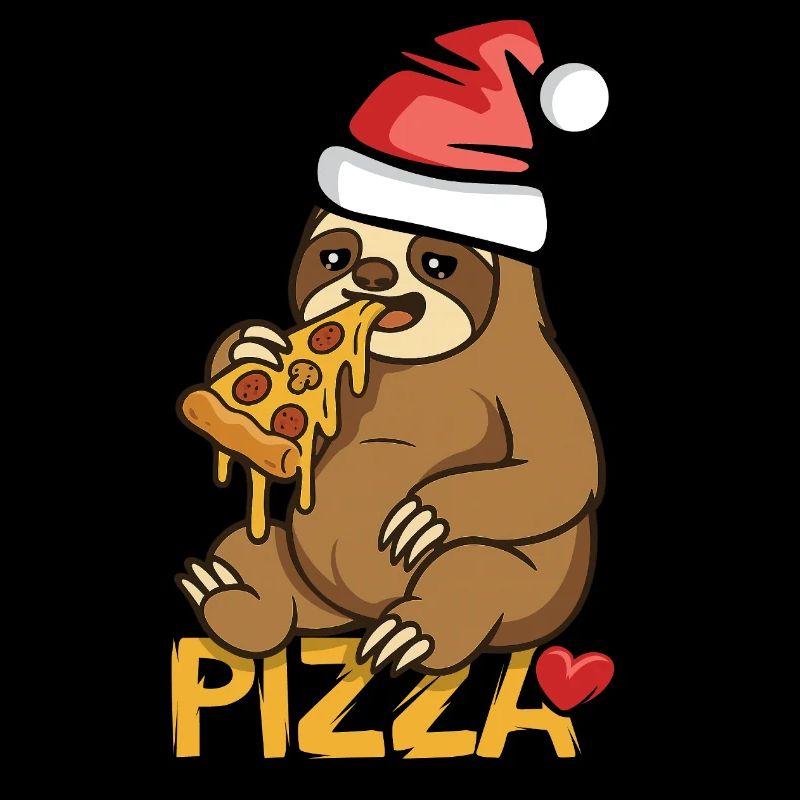 Faultier isst Pizza Weihnachtsdesign