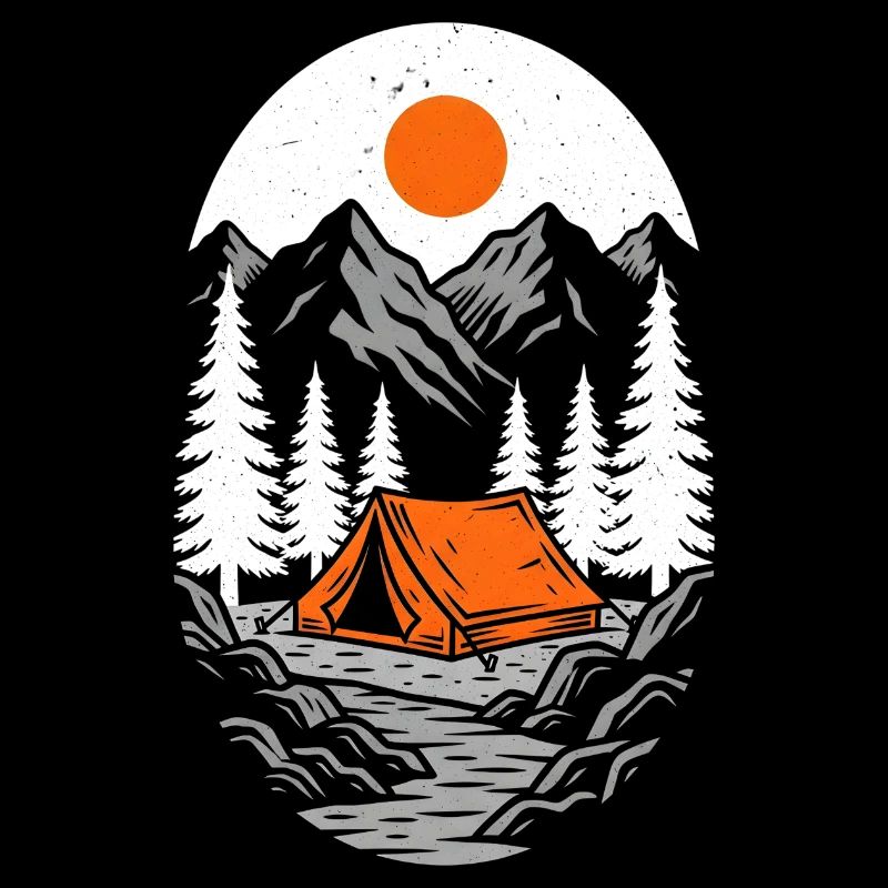 Oranges Zelt in Berglandschaft