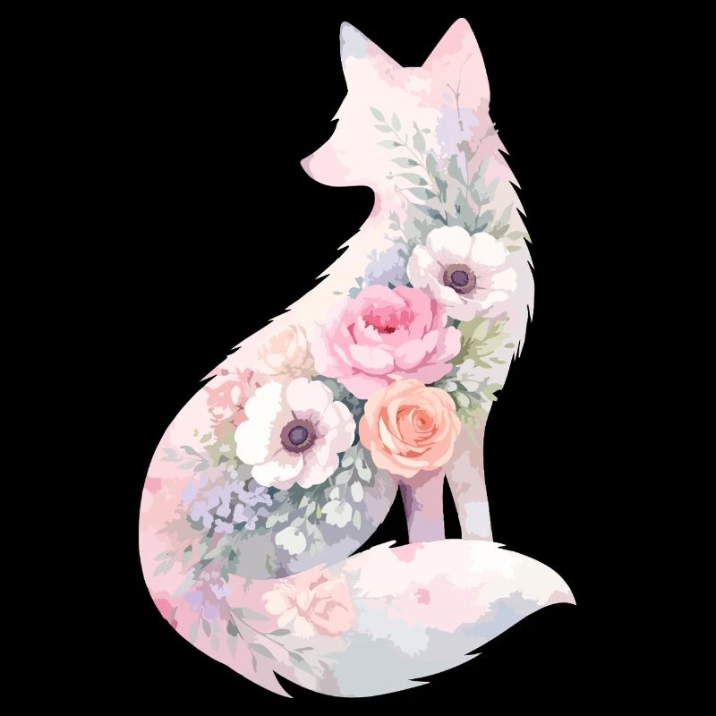 Silhouette de renard Aquarelle Fleurs