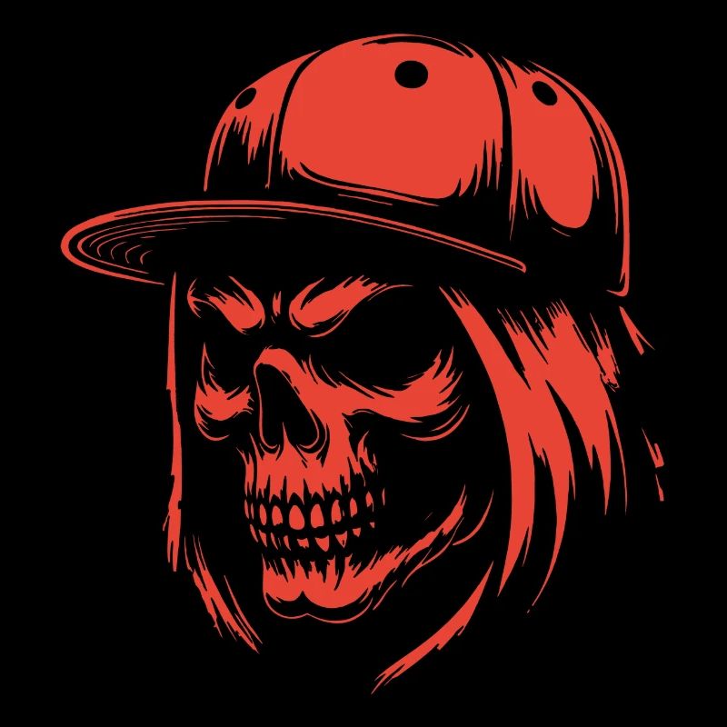 Cool skull with long hair and baseball cap
