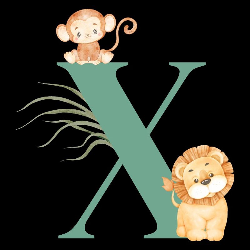 Lettre x vert animaux jungle
