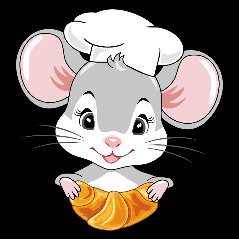 Cute peeking chef mouse with a croissant