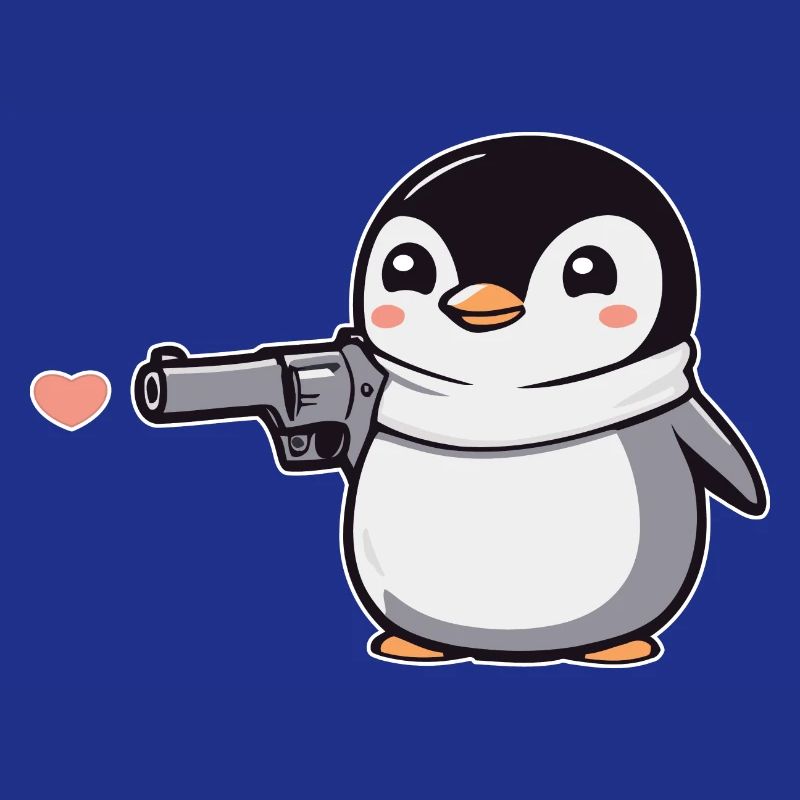 Drôle de pingouin avec des coeurs de pistolet Saint-Valentin