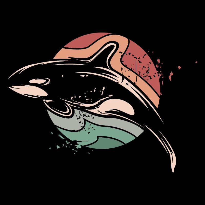 Orque rétro mer mer vintage poisson soleil lune