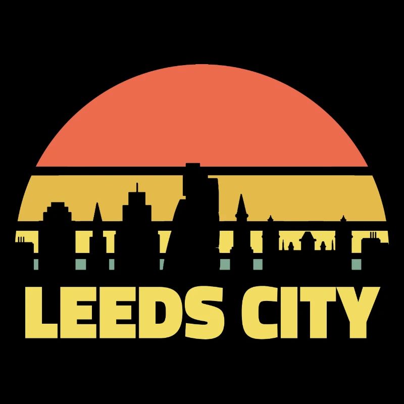 Leeds City Skyline Rétro Coucher de soleil Silhouette