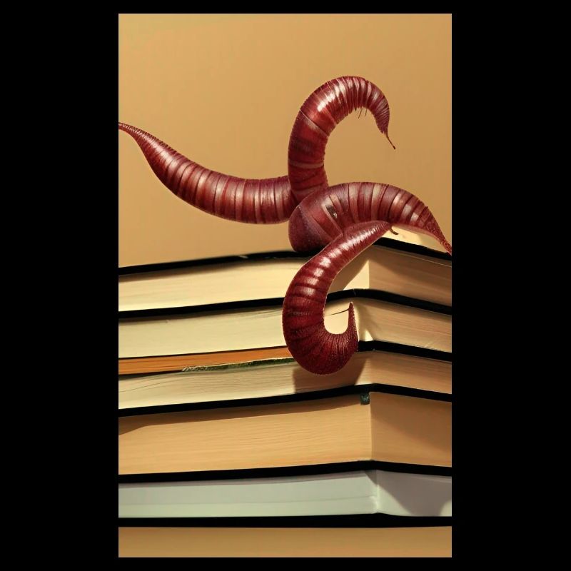 Comic Cartoon Creepy Bookworm Book Stack