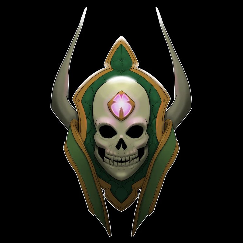 Dunkles Totenkopf-Emblem mit Hörnern und Rune