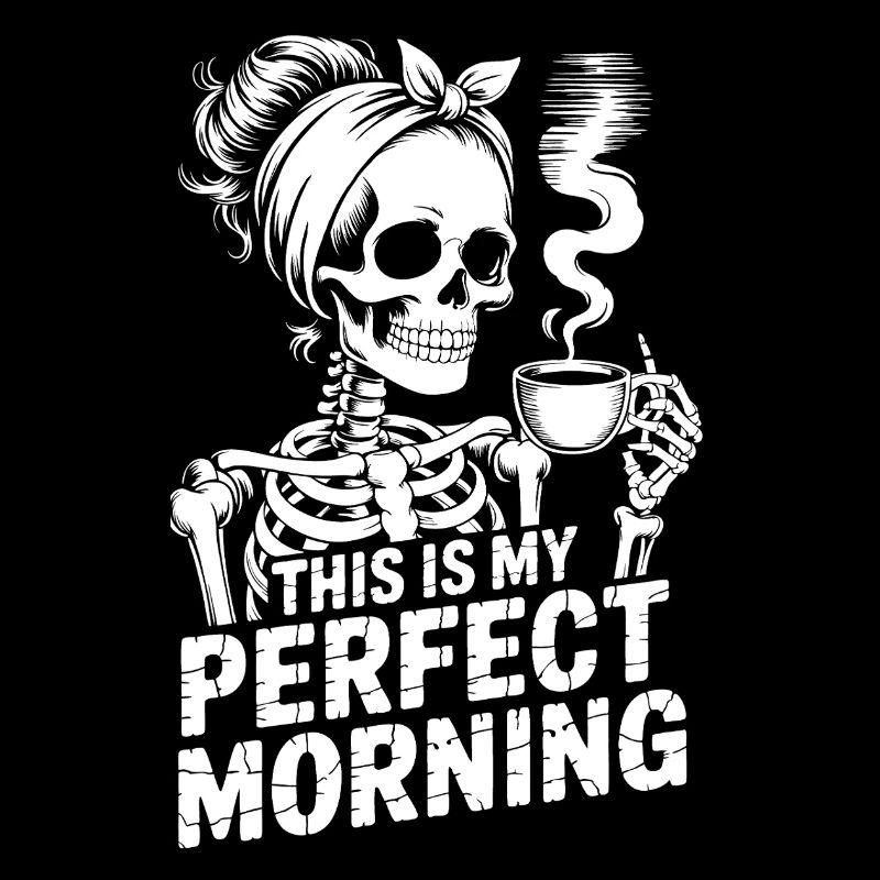 Perfekter Morgen mit Kaffee Skelett mit Kaffeepot