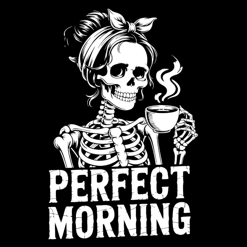 Perfekter Morgen mit Kaffee Skelett mit Kaffeepot