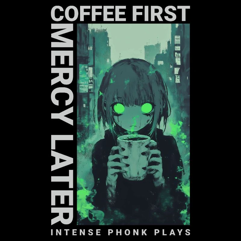 Coffee First Mercy Later Anime Vaporwave Style