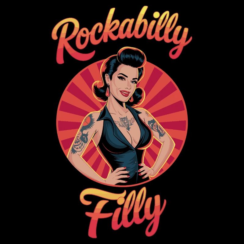 Look rétro de tatouage vintage de pouliche rockabilly