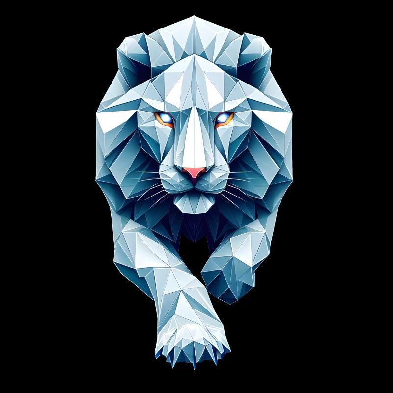 Blue White Lion Face Origami Geometric 3D