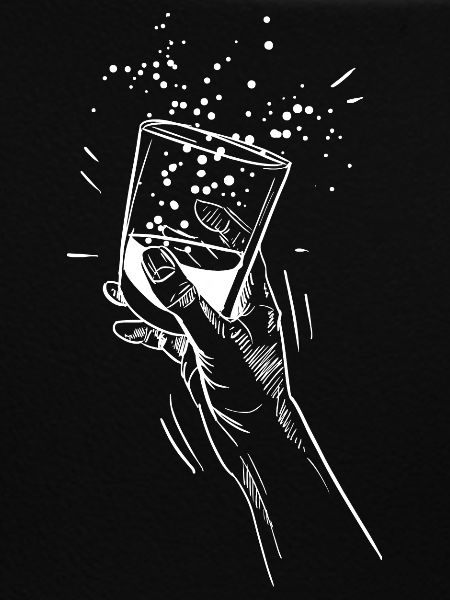 Hand mit Getränk Glas