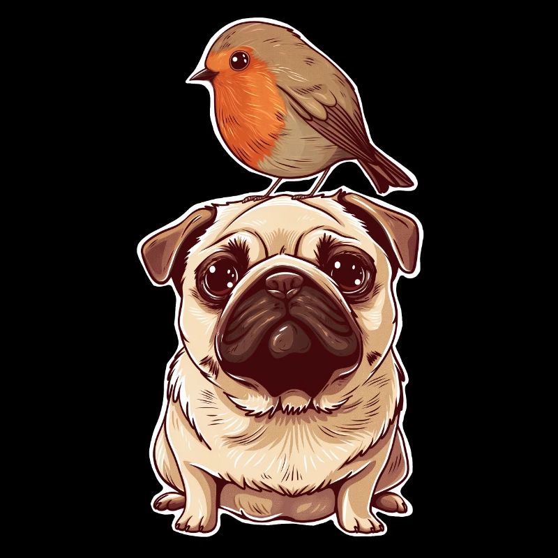Pug with bird