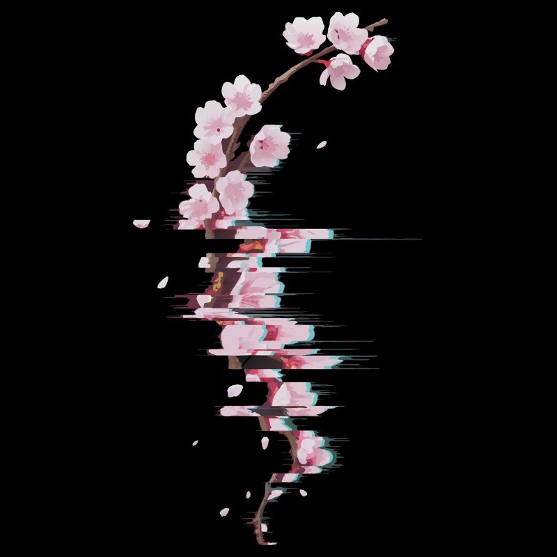 Glitch Kirschblüte moderner Blütenzweig