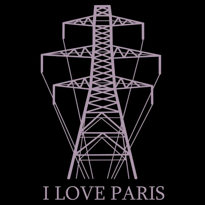 Power pylon as Eiffel Tower "I Love Paris" satire