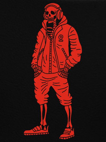 Rotes musikliebendes Skelett
