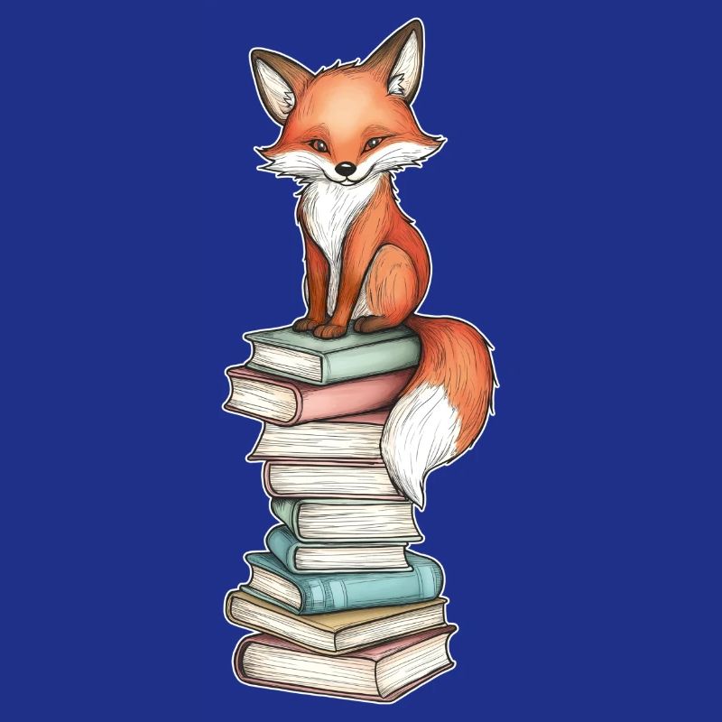 Fox on stack of books