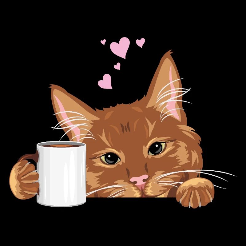 Spähende süße Ingwerkatze mit Kaffeetasse