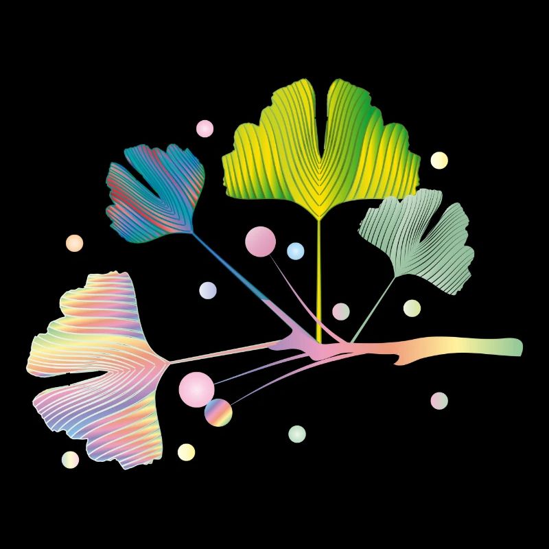 bunter Ginkgo Ast mit Blätter in Regenbogen Farben