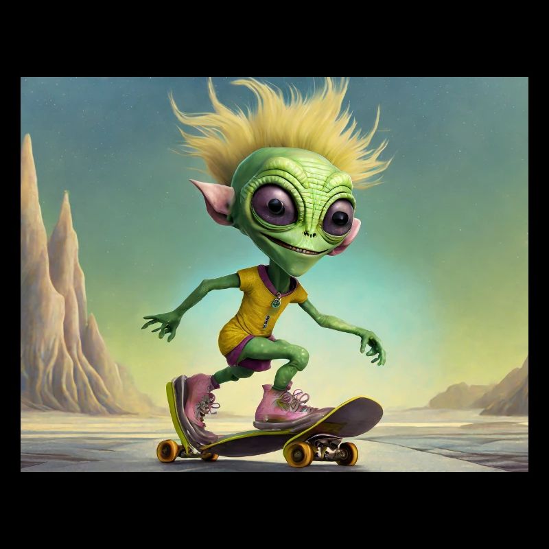 mignon petit vert rétro alien Planche à roulettes