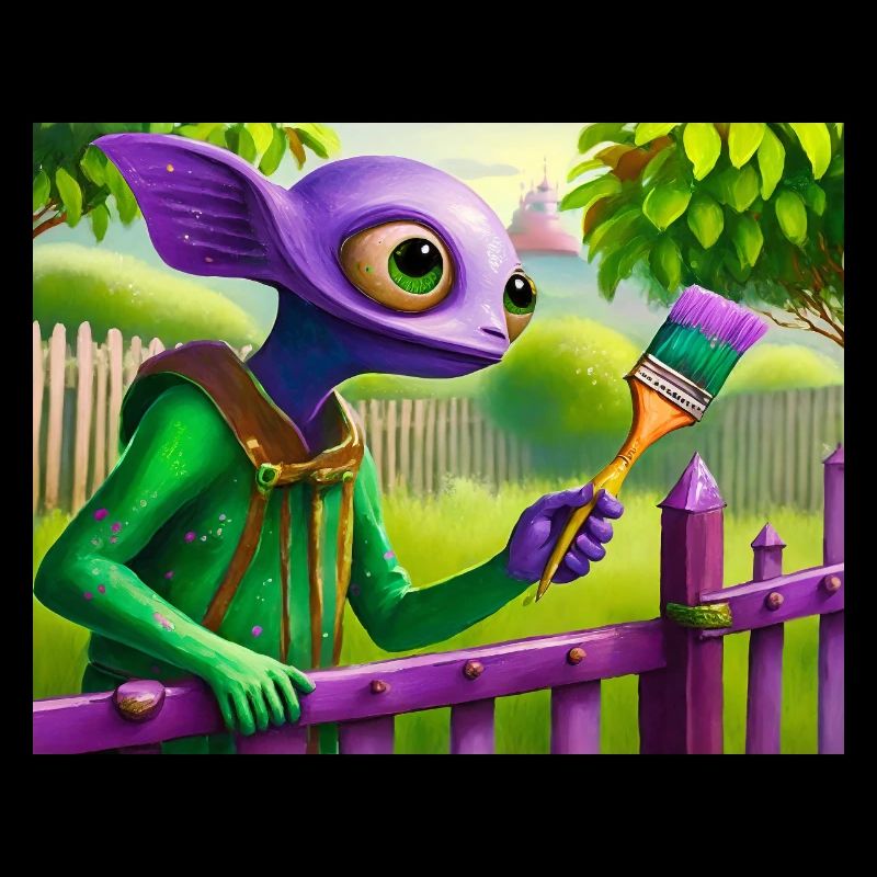 mignon petit extraterrestre vintage vert peinture une clôture