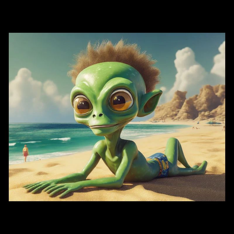 mignon petit vert rétro vintage extraterrestre bain de soleil