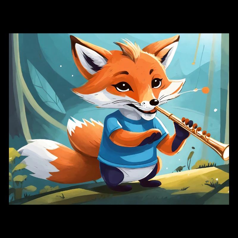 cute little fiend fox everyday life playing flute
